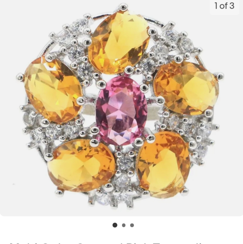 New  tourmaline and citrine cz sterling silver ring